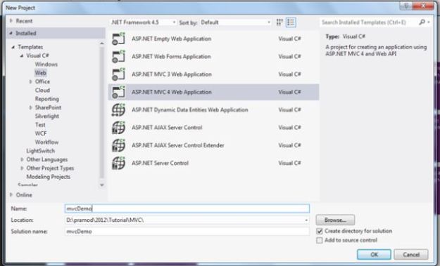 create new MVC4 application